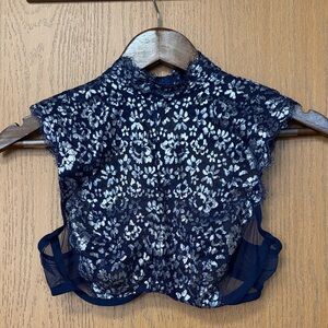 Victoria's Secret Navy & Silver Lace High-Neck Crop Top